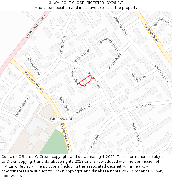 3, WALPOLE CLOSE, BICESTER, OX26 2YF: Location map and indicative extent of plot