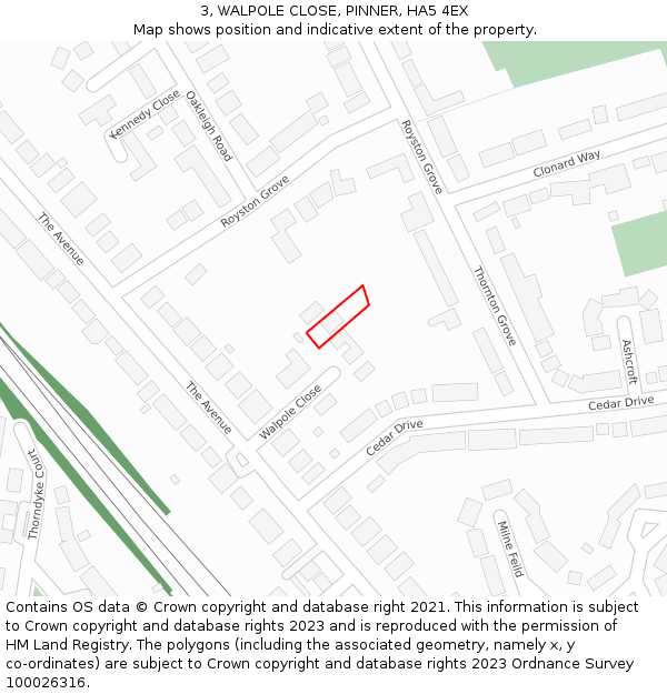 3, WALPOLE CLOSE, PINNER, HA5 4EX: Location map and indicative extent of plot