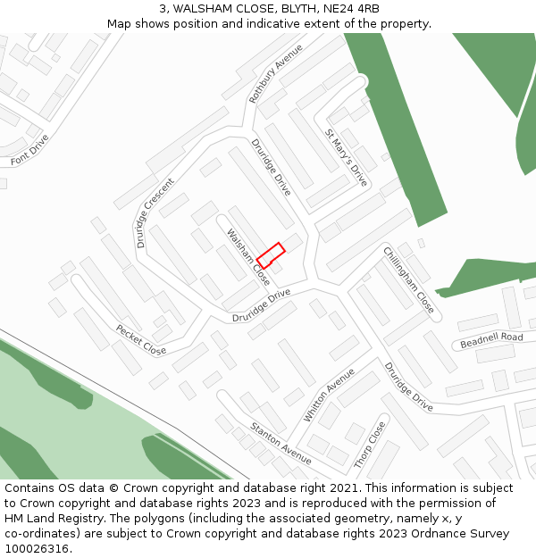 3, WALSHAM CLOSE, BLYTH, NE24 4RB: Location map and indicative extent of plot