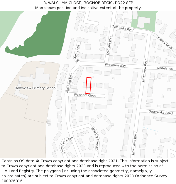 3, WALSHAM CLOSE, BOGNOR REGIS, PO22 8EP: Location map and indicative extent of plot