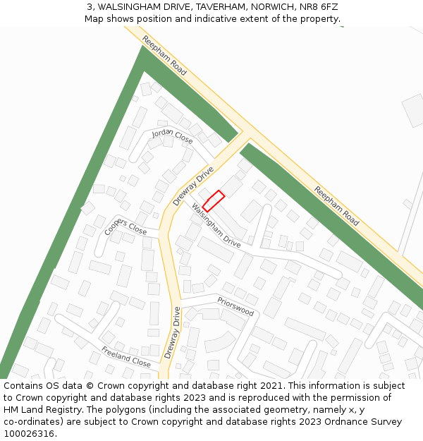 3, WALSINGHAM DRIVE, TAVERHAM, NORWICH, NR8 6FZ: Location map and indicative extent of plot