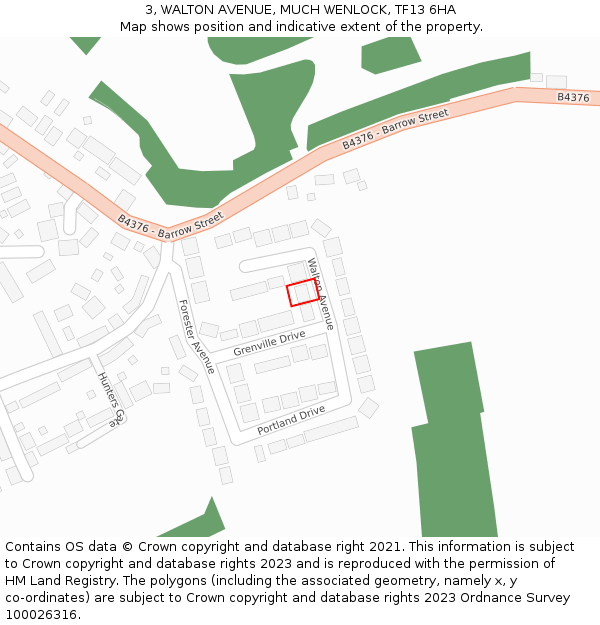 3, WALTON AVENUE, MUCH WENLOCK, TF13 6HA: Location map and indicative extent of plot