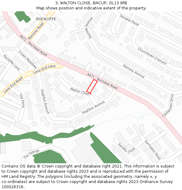 3, WALTON CLOSE, BACUP, OL13 9RE: Location map and indicative extent of plot