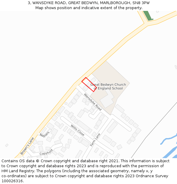 3, WANSDYKE ROAD, GREAT BEDWYN, MARLBOROUGH, SN8 3PW: Location map and indicative extent of plot