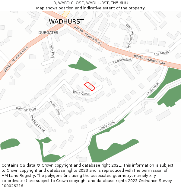 3, WARD CLOSE, WADHURST, TN5 6HU: Location map and indicative extent of plot