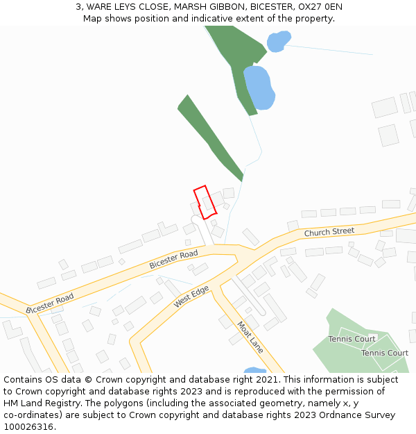 3, WARE LEYS CLOSE, MARSH GIBBON, BICESTER, OX27 0EN: Location map and indicative extent of plot