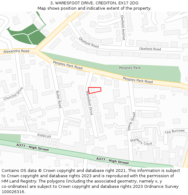 3, WARESFOOT DRIVE, CREDITON, EX17 2DG: Location map and indicative extent of plot