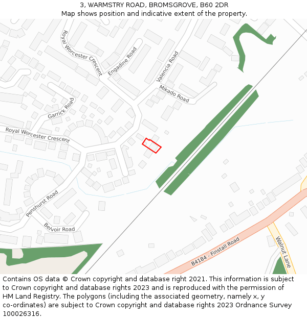 3, WARMSTRY ROAD, BROMSGROVE, B60 2DR: Location map and indicative extent of plot