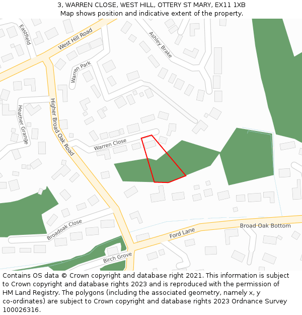 3, WARREN CLOSE, WEST HILL, OTTERY ST MARY, EX11 1XB: Location map and indicative extent of plot