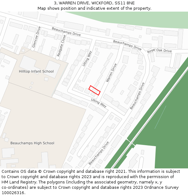 3, WARREN DRIVE, WICKFORD, SS11 8NE: Location map and indicative extent of plot