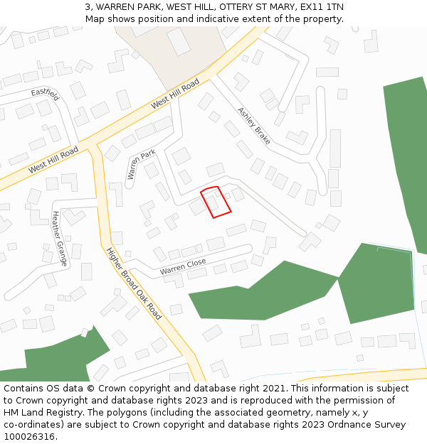 3, WARREN PARK, WEST HILL, OTTERY ST MARY, EX11 1TN: Location map and indicative extent of plot