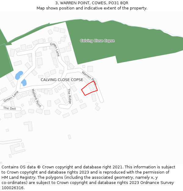 3, WARREN POINT, COWES, PO31 8QR: Location map and indicative extent of plot