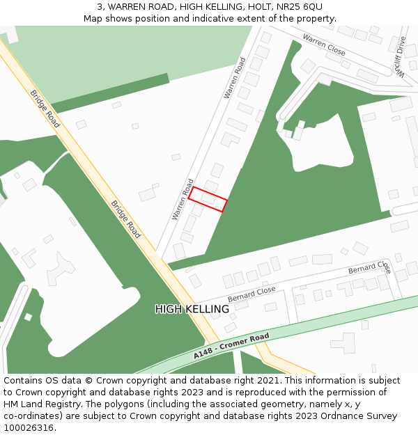 3, WARREN ROAD, HIGH KELLING, HOLT, NR25 6QU: Location map and indicative extent of plot