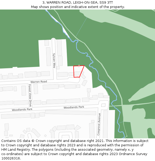 3, WARREN ROAD, LEIGH-ON-SEA, SS9 3TT: Location map and indicative extent of plot