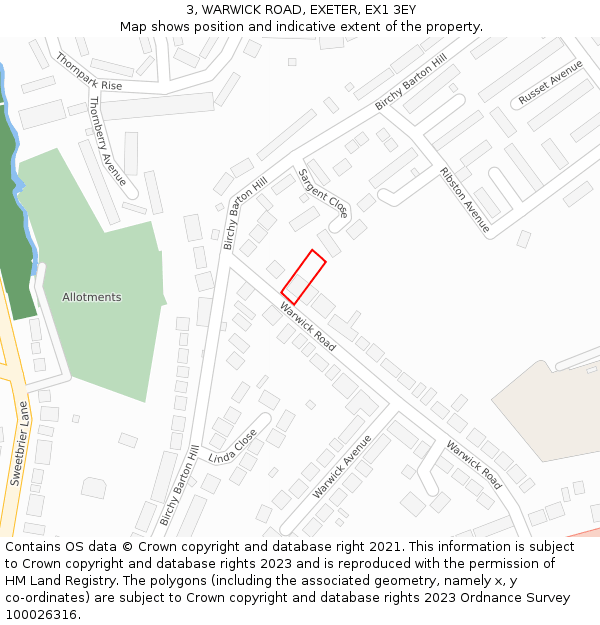 3, WARWICK ROAD, EXETER, EX1 3EY: Location map and indicative extent of plot