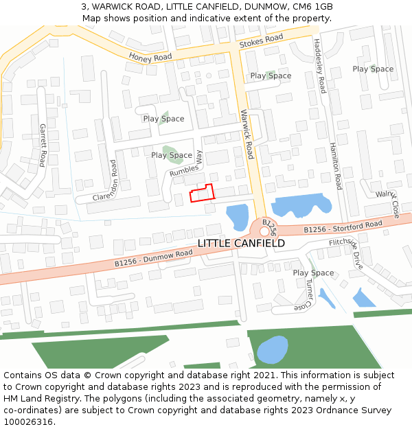 3, WARWICK ROAD, LITTLE CANFIELD, DUNMOW, CM6 1GB: Location map and indicative extent of plot