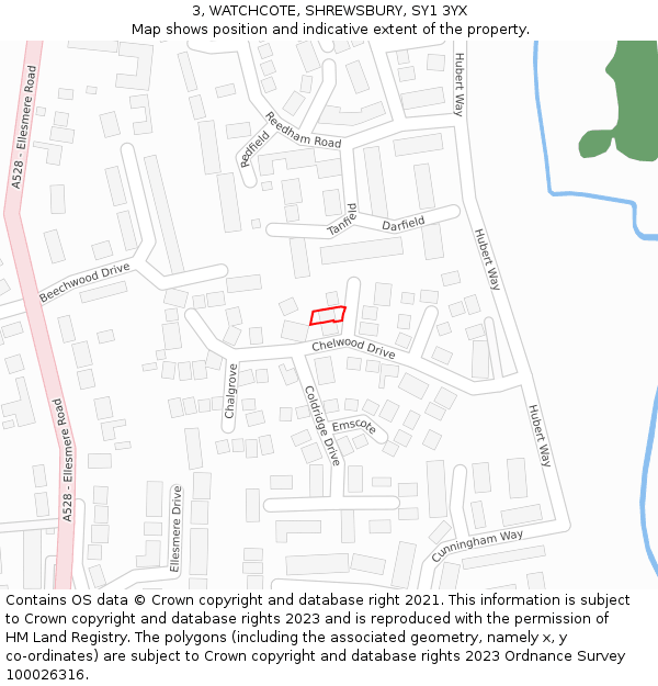 3, WATCHCOTE, SHREWSBURY, SY1 3YX: Location map and indicative extent of plot