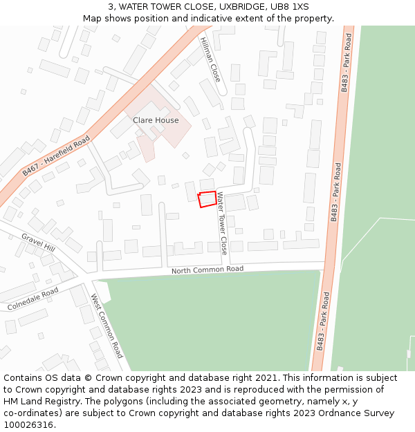 3, WATER TOWER CLOSE, UXBRIDGE, UB8 1XS: Location map and indicative extent of plot