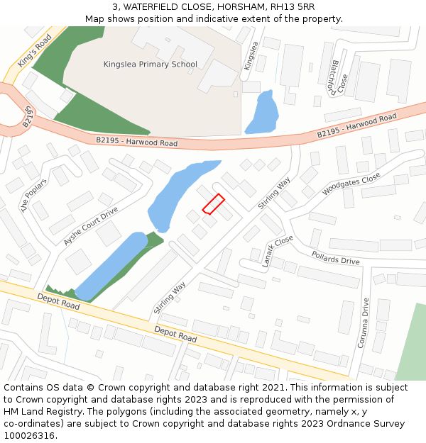 3, WATERFIELD CLOSE, HORSHAM, RH13 5RR: Location map and indicative extent of plot