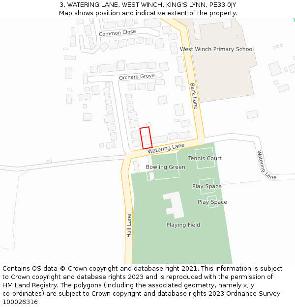 3, WATERING LANE, WEST WINCH, KING'S LYNN, PE33 0JY: Location map and indicative extent of plot