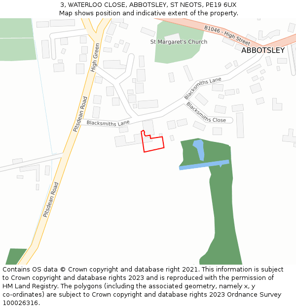 3, WATERLOO CLOSE, ABBOTSLEY, ST NEOTS, PE19 6UX: Location map and indicative extent of plot