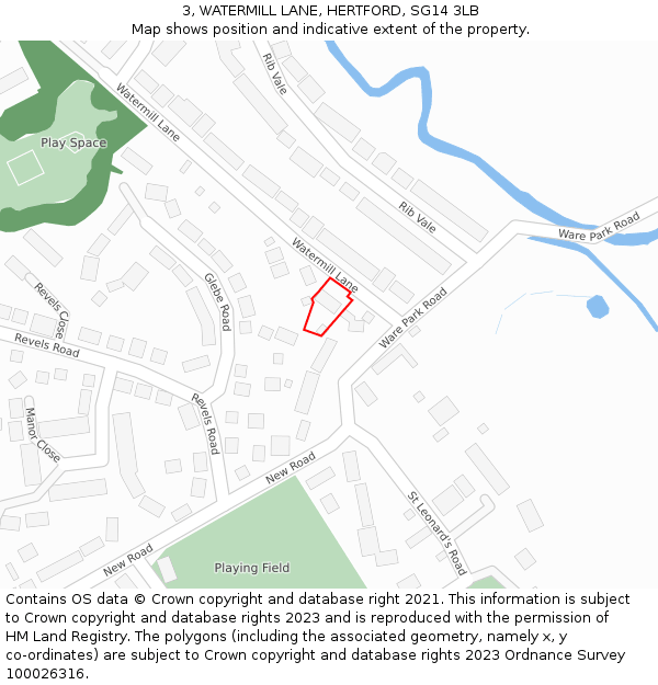 3, WATERMILL LANE, HERTFORD, SG14 3LB: Location map and indicative extent of plot