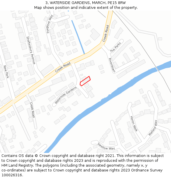 3, WATERSIDE GARDENS, MARCH, PE15 8RW: Location map and indicative extent of plot