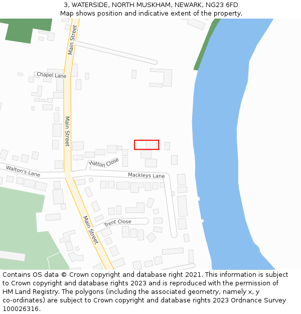 3, WATERSIDE, NORTH MUSKHAM, NEWARK, NG23 6FD: Location map and indicative extent of plot