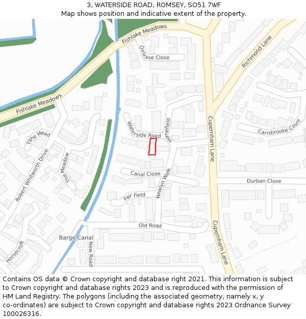 3, WATERSIDE ROAD, ROMSEY, SO51 7WF: Location map and indicative extent of plot