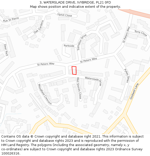 3, WATERSLADE DRIVE, IVYBRIDGE, PL21 0FD: Location map and indicative extent of plot