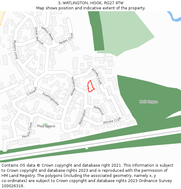3, WATLINGTON, HOOK, RG27 9TW: Location map and indicative extent of plot