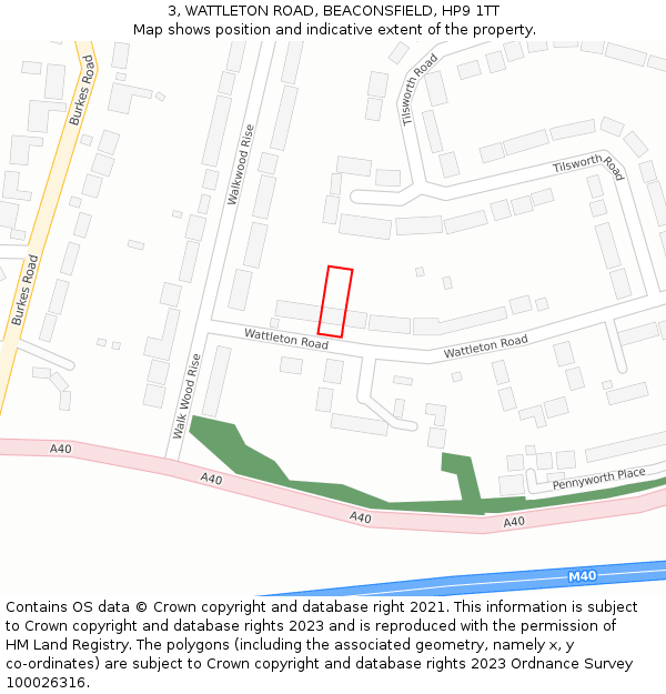 3, WATTLETON ROAD, BEACONSFIELD, HP9 1TT: Location map and indicative extent of plot