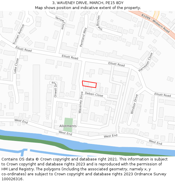 3, WAVENEY DRIVE, MARCH, PE15 8DY: Location map and indicative extent of plot