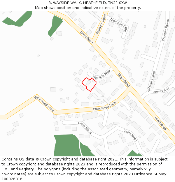3, WAYSIDE WALK, HEATHFIELD, TN21 0XW: Location map and indicative extent of plot