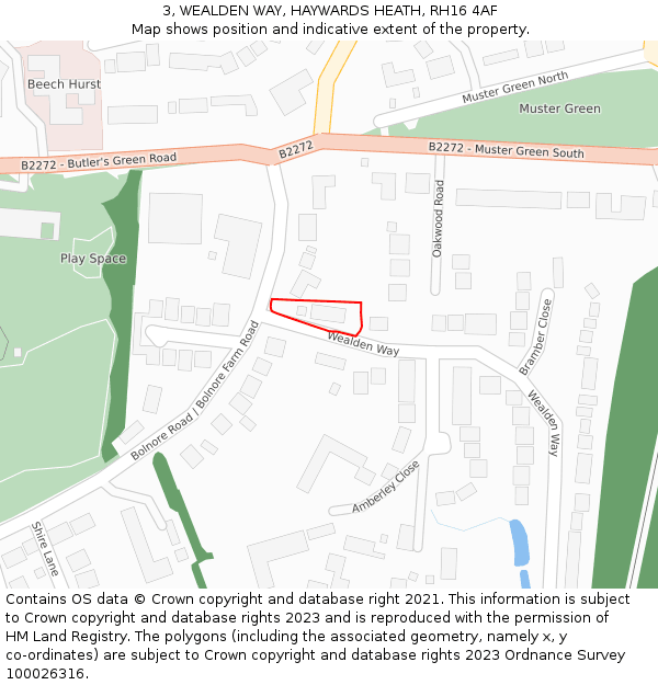 3, WEALDEN WAY, HAYWARDS HEATH, RH16 4AF: Location map and indicative extent of plot