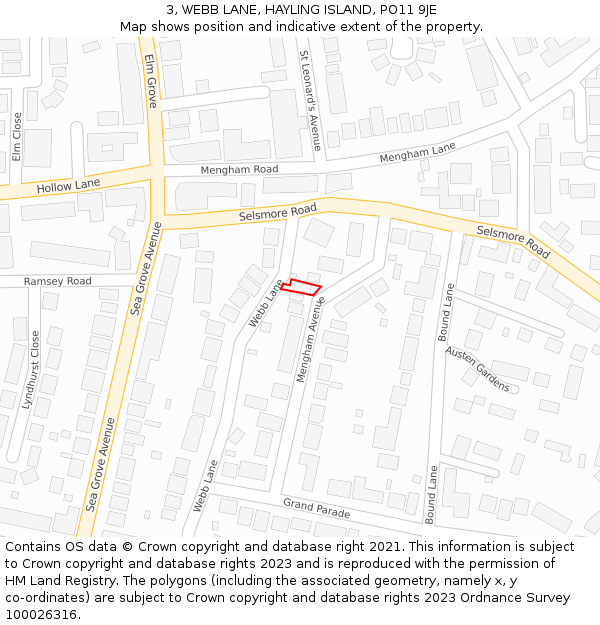 3, WEBB LANE, HAYLING ISLAND, PO11 9JE: Location map and indicative extent of plot