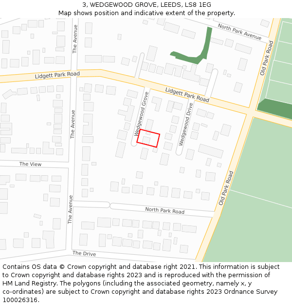 3, WEDGEWOOD GROVE, LEEDS, LS8 1EG: Location map and indicative extent of plot