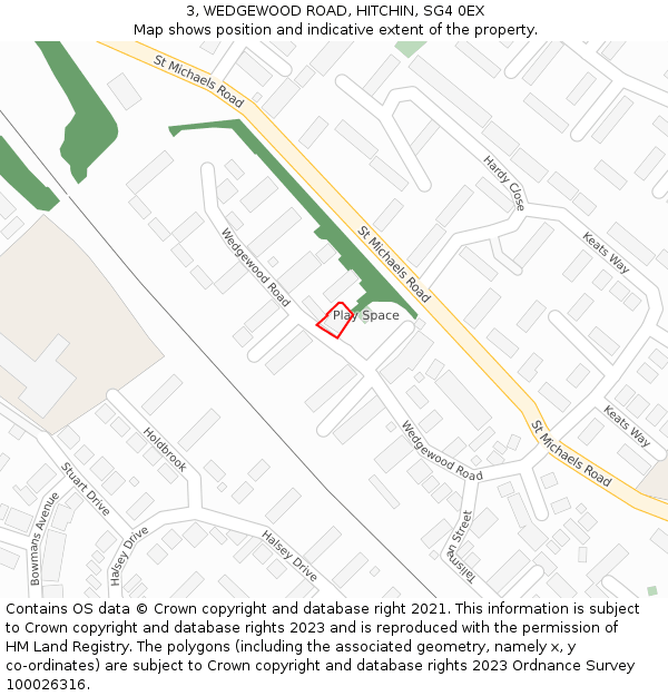 3, WEDGEWOOD ROAD, HITCHIN, SG4 0EX: Location map and indicative extent of plot