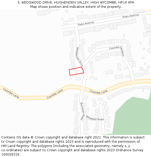 3, WEDGWOOD DRIVE, HUGHENDEN VALLEY, HIGH WYCOMBE, HP14 4PA: Location map and indicative extent of plot