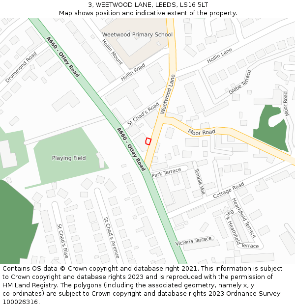 3, WEETWOOD LANE, LEEDS, LS16 5LT: Location map and indicative extent of plot