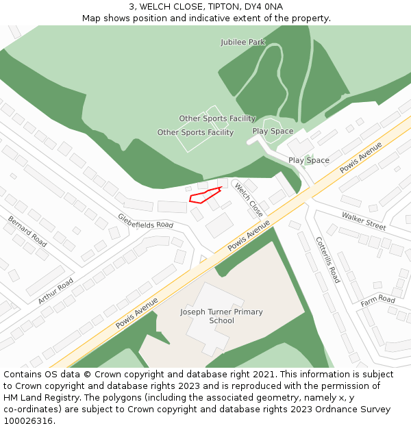 3, WELCH CLOSE, TIPTON, DY4 0NA: Location map and indicative extent of plot