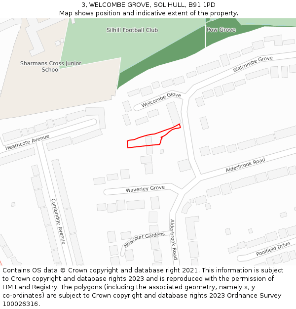 3, WELCOMBE GROVE, SOLIHULL, B91 1PD: Location map and indicative extent of plot