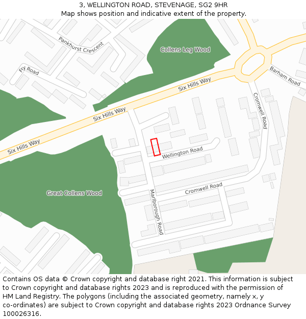 3, WELLINGTON ROAD, STEVENAGE, SG2 9HR: Location map and indicative extent of plot