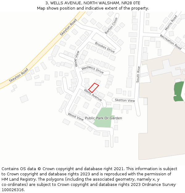 3, WELLS AVENUE, NORTH WALSHAM, NR28 0TE: Location map and indicative extent of plot