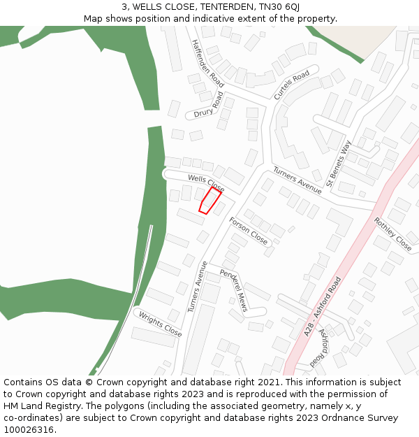3, WELLS CLOSE, TENTERDEN, TN30 6QJ: Location map and indicative extent of plot