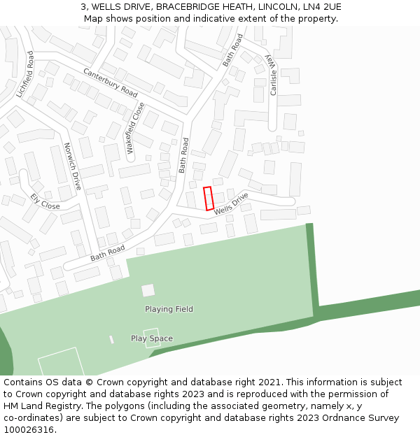 3, WELLS DRIVE, BRACEBRIDGE HEATH, LINCOLN, LN4 2UE: Location map and indicative extent of plot