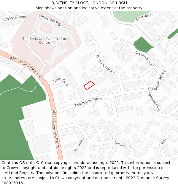 3, WENSLEY CLOSE, LONDON, N11 3GU: Location map and indicative extent of plot