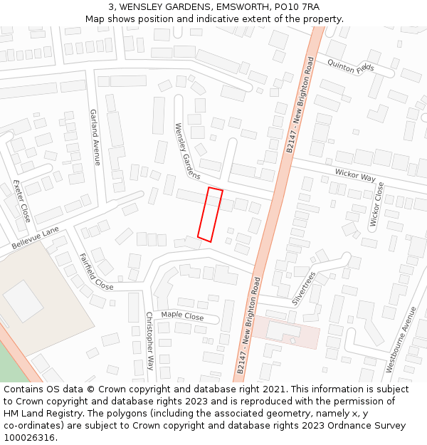 3, WENSLEY GARDENS, EMSWORTH, PO10 7RA: Location map and indicative extent of plot