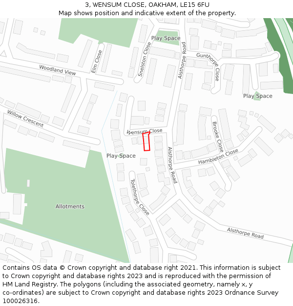 3, WENSUM CLOSE, OAKHAM, LE15 6FU: Location map and indicative extent of plot