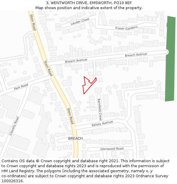 3, WENTWORTH DRIVE, EMSWORTH, PO10 8EF: Location map and indicative extent of plot